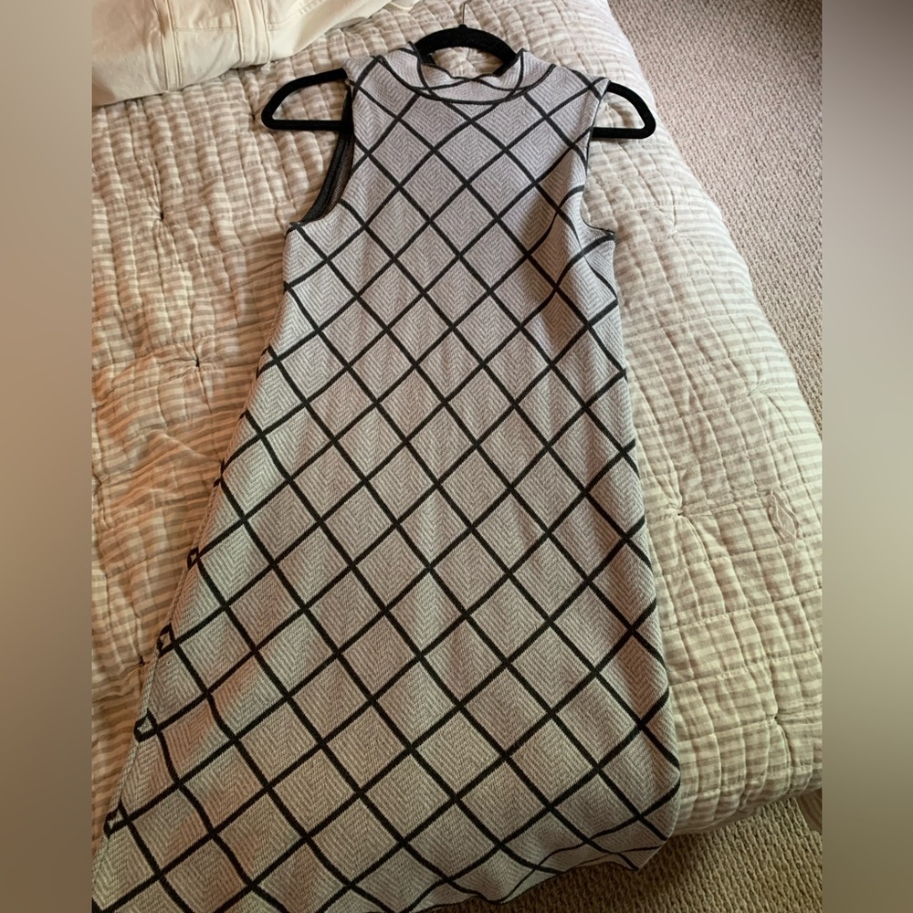 Mock neck checkered dress